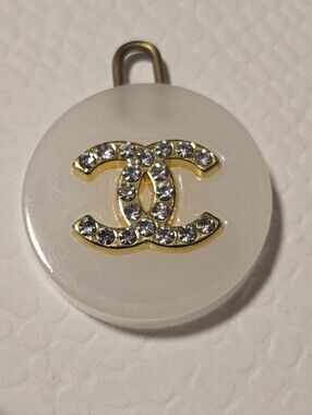 CC White and Gold Crystal Acrylic Charm Pendant